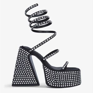 Naked Wolfe Black Satin Rhinestone Heels “Magic”
